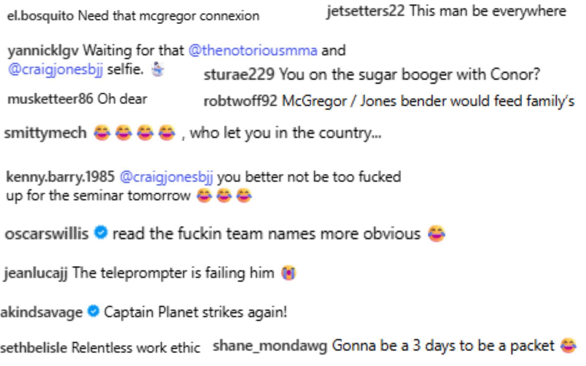 Screenshot of fan reactions to Jones watching McGregor's Black Forge FC Cup Final